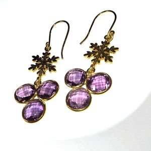 Amethyst Gemstone And Gold Over Sterling Silver Dangle Snowflake Earrings